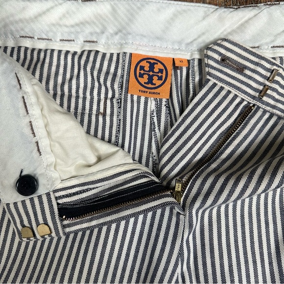 Tory Burch Cotton Striped Pants 10 White Gray - Picture 6 of 6